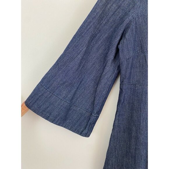 UO COOPERATIVE Brooklyn Dress Blue Denim Mini Bell Sleeve Cross Back Size 4 - Picture 5 of 10
